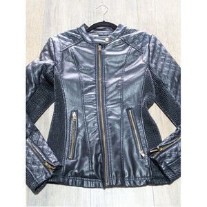 BB Winter Faux Leather Jacket Womens Medium Black Long Sleeve Zip Pockets